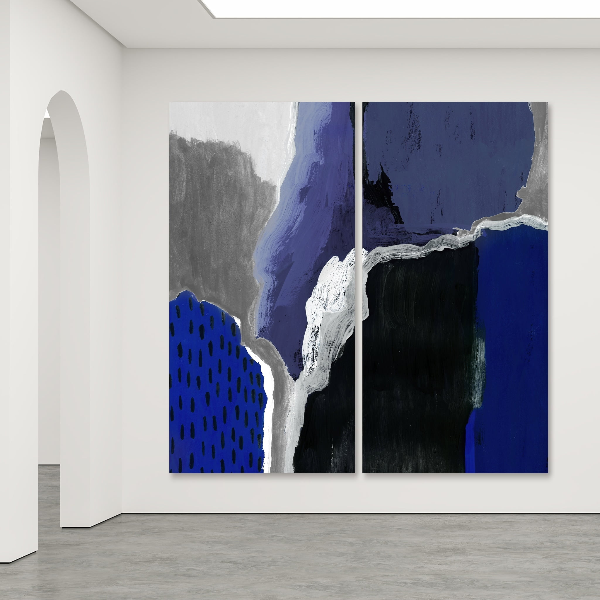 Cobalt Abstract Driptych 36 in x 72 in Painting Art Prints, by Empire Art Set of 2