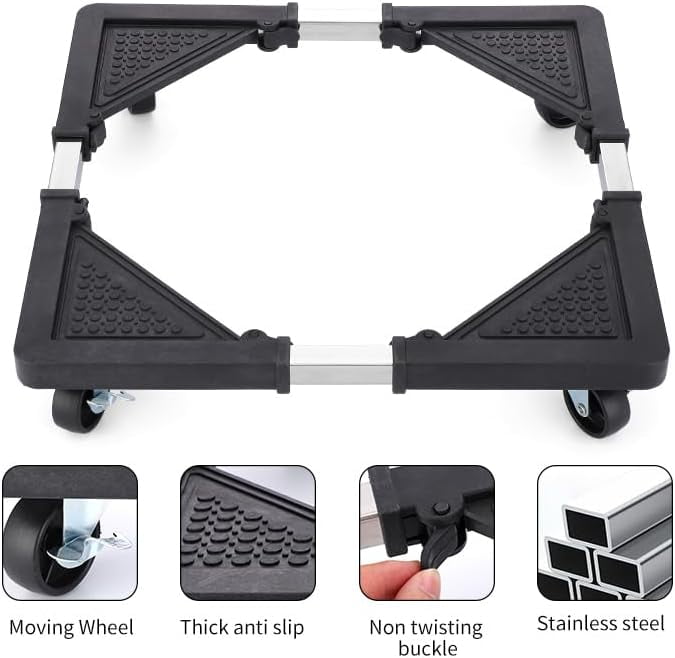 Mini Fridge Stand with 4 Locking Wheels 16.9"-25.6" Adjustable Dolly Base for Furniture Portable Refrigerator Stand（Black）