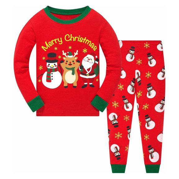 Toddler Boys 2 Piece Outfits Long Sleeved Christmas Santa Snowman Deer Pattern Print Tops and Pants Clothes Set Size 2-3T ,Red