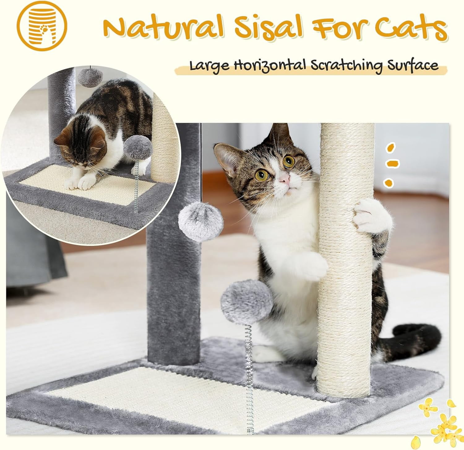 Cat Scratching Post Tower with Removable Bed, Play Ball, and Large Top Scratcher Pad for Kittens and Cats
