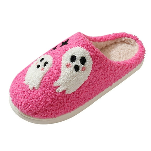Shadoumai Halloween Spooky Ghost Slippers for Women Men Bats Cute Cozy Warm Plush Fluffy Warm Lined Slipper Retro Memory Foam Shoes for Unisex Adult Indoor Outdoor