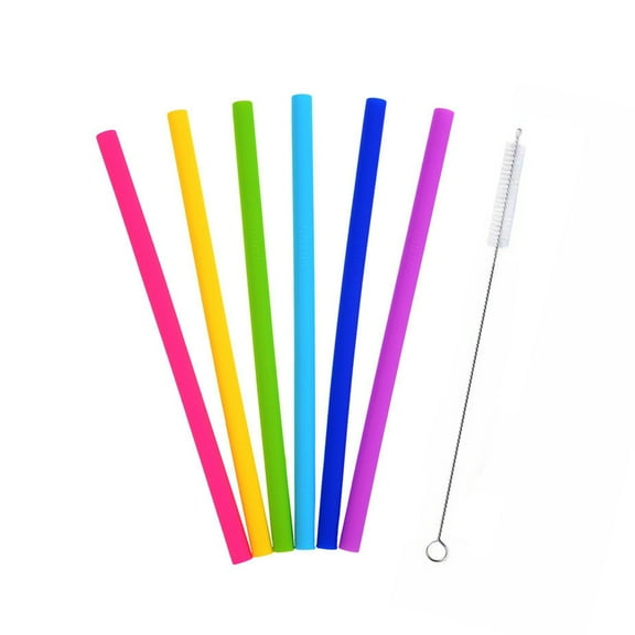 FOLOYORI 6Pcs Reusable Drinking Straws Silicone Straight for Coffee and Tea Easy to Clean for Home