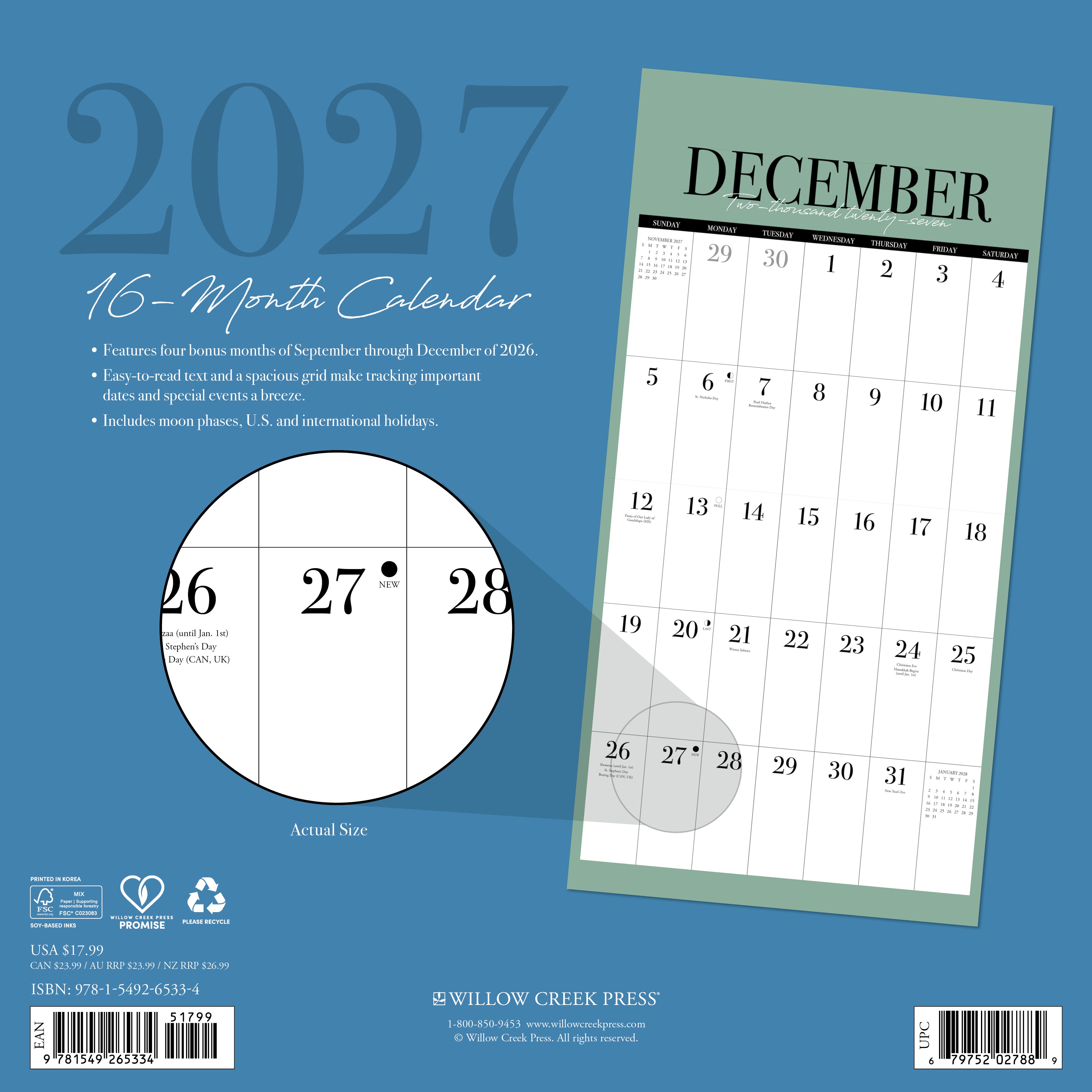 Willow Creek Press, Modern Minimalist 2027 Wall Calendar