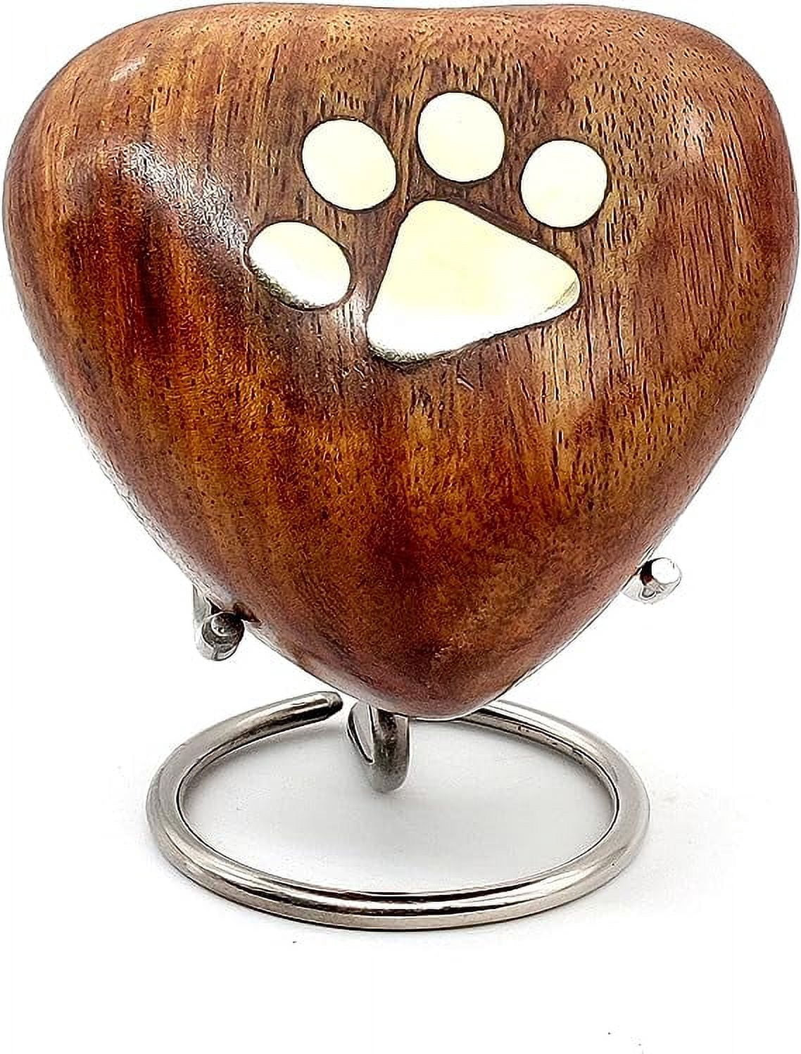 Wooden Heart Keepsake Urn - Mini Ash Urn Small Handcrafted Cremation Urn for Ashes - Tribute to Your Loved One - Perfect for Pets with Free Premium Velvet Box & Display Stand (Wooden Urn)