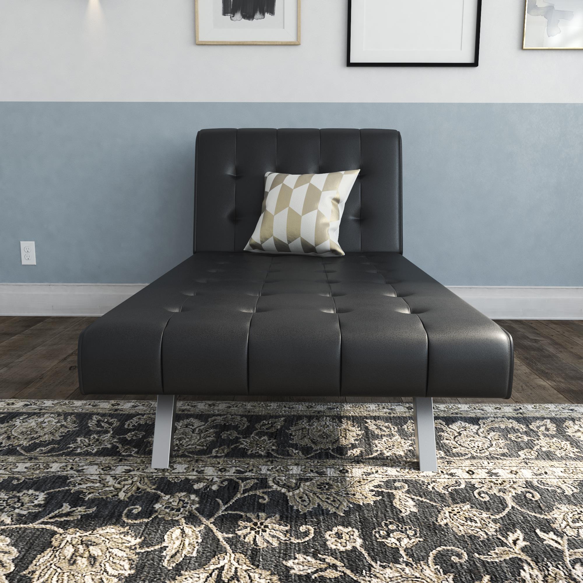 River Street Designs Emily Chaise Lounger Chair With Adjustable Reclining Back, Black Faux Leather