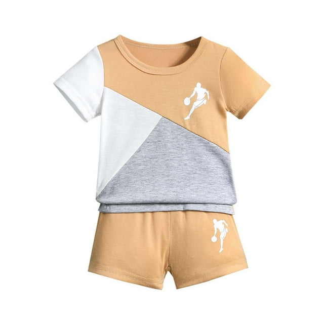 Liyamei Kid Young Boy Clothes Colorlock Top + Drawstring Waist Shorts 2 Pieces Summer Outfits Set,Yellow 6-9 Months