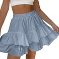thumbnail image 2 of Gamivast Linen Skirts for Women High Waisted Tiered Ruffle Mini Skirt Elastic Waist Flowy Boho Skirt Festival Skirt Asymmetrical Hem Going Out Vacation Summer Sky Blue S, 2 of 7