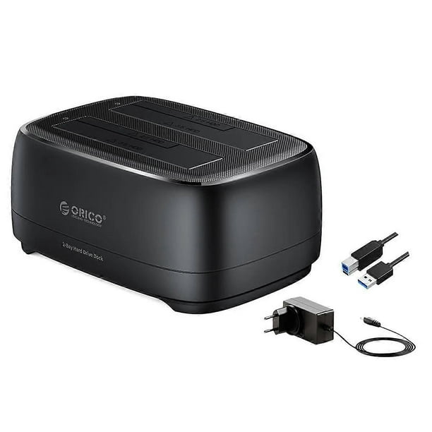 Dual-Bay Hard Drive Station USB3.0 USB HDD Docking Station with Power Adapter for 2.5/3.5 Inch HDD/SSD EU PLUG