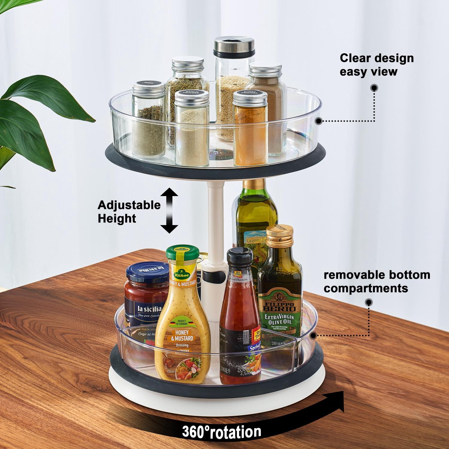 Sorbus 2-Tier Clear Lazy Susan Organizer, Rotating Spice Rack with Non-Slip Base for Kitchen