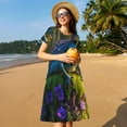 thumbnail image 4 of Naloa Robe d'Été Mignonne à Imprimé Grenouille Bleue pour Femmes avec Poches, Manches Courtes, Robe de Plage Fluide pour Vacances, 4 of 6