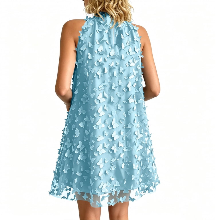 halter applique mini dress Halter Blue Lace Mini Dress With 3D Floral Appliqu 44418