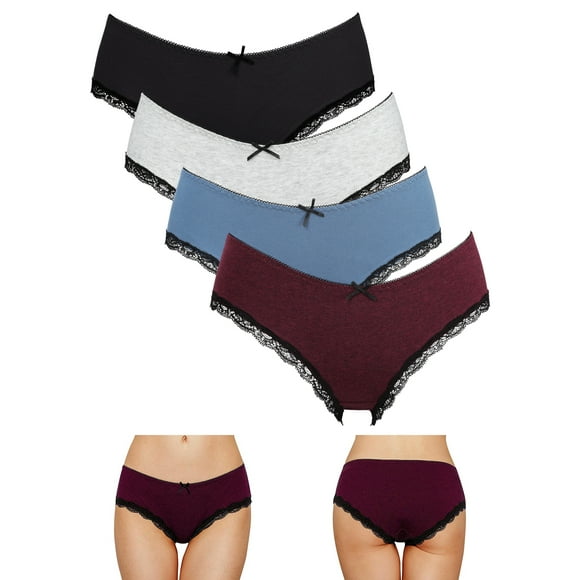 Anferry Women's Cotton Brief Underwear Lace Trims Hipster Panties Pack of 4