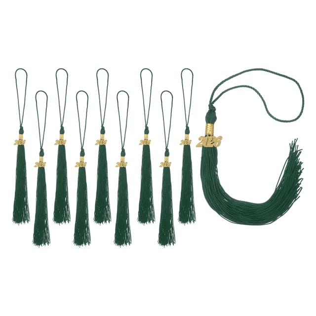 Uxcell 10 piezas 2026 flecos de graduación, decoraciones de flecos de gorra de graduación verde oscuro