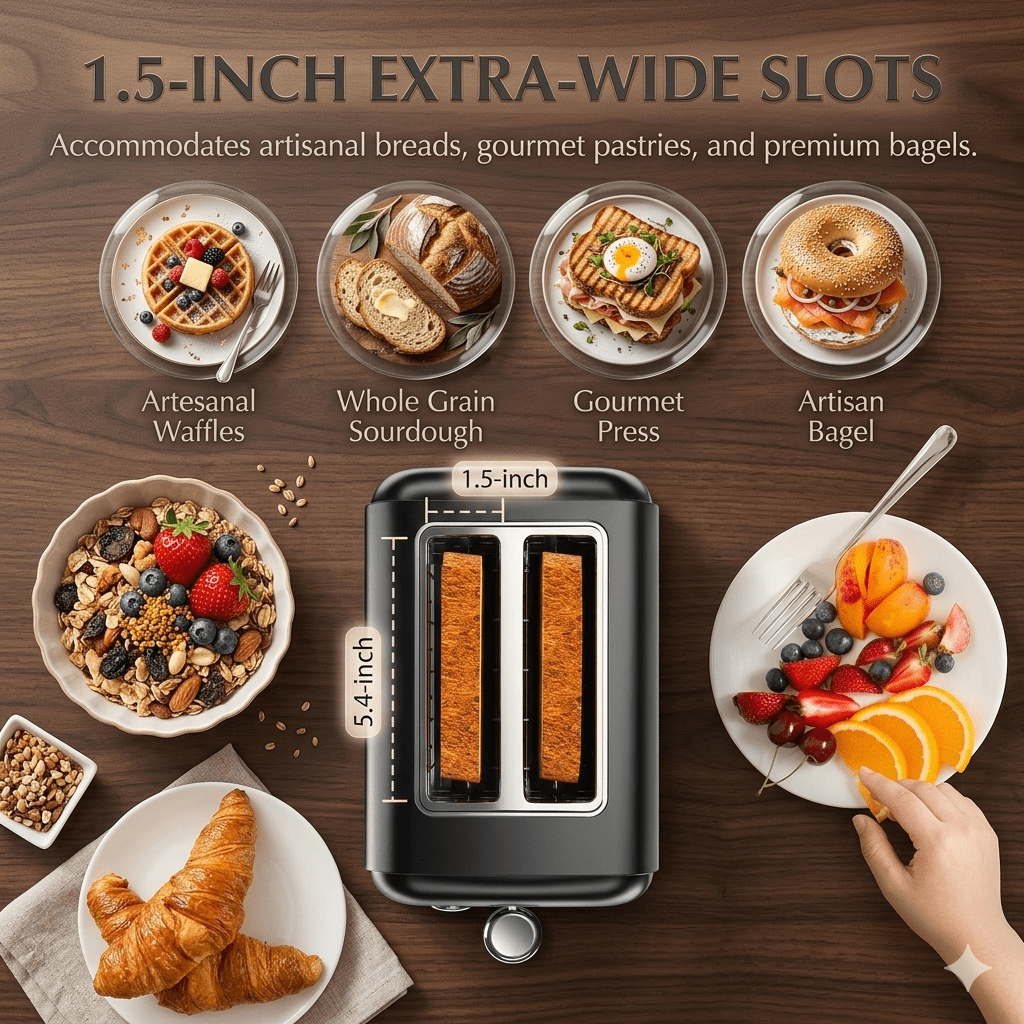 Koramzi Toaster 2 Slice, Extra Wide Slot Toaster for Bagels, Bread, Waffles, 7 Shade Settings, 4 Main Functions, Removable Crumb Tray, 900 Watts Toasters, Black Stainless Steel