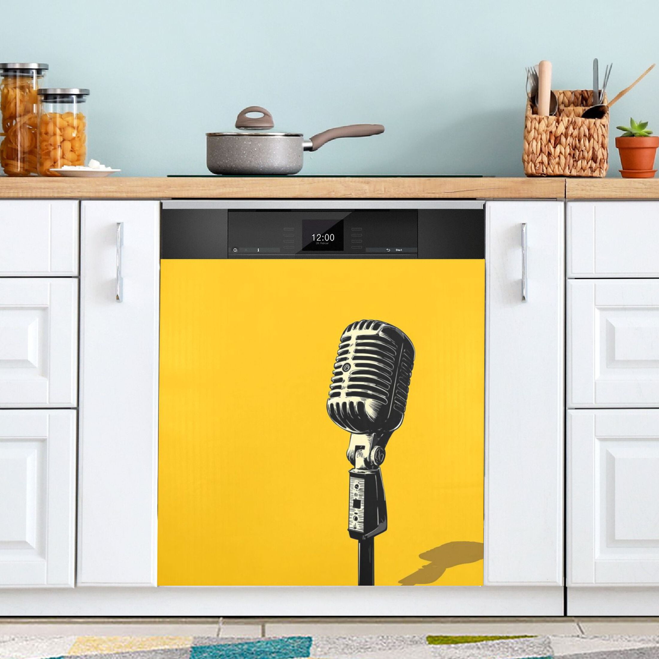IAUYY Magnetic decorative sticker - 23x26 Inch PVC Refrigerator Decorative Cover, Removable DIY Art for Kitchen Appliances Vintage Microphone