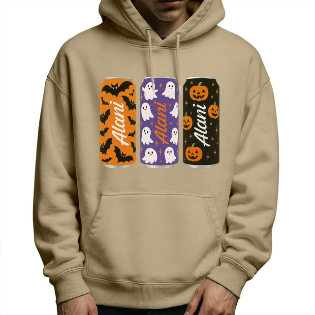 LUOGENLI Chandails à Capuche pour Hommes Designer Halloween Graphique Chandail à Capuche Manches Longues Chandail avec Imprimé Décontracté Confortable Veste Douce pour Automne Hiver Fermeture Éclair Complète Chandails à Capuche pour Hommes Beige Taille P