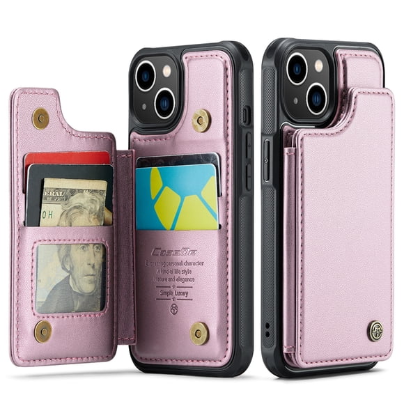 for iPhone 15 Case with Card Holder, Wallet Case for Women Men with RFID Blocking, Durable Leather Kickstand Magnetic Clasp Shockproof Phone Case for iPhone 15