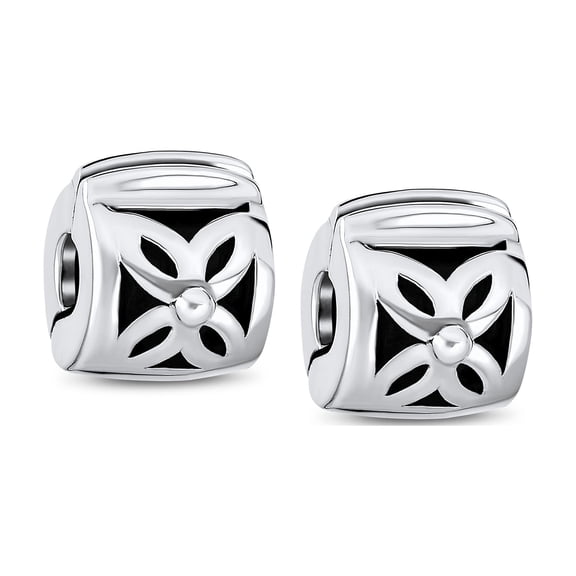 Bling Jewelry Womens Set of 2 Floral Daisy Clasp Spacer Charm Oxidized Sterling Silver for European Bracelet