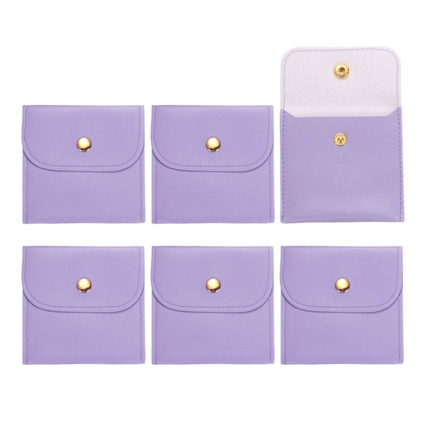 Uxcell 6 Pcs Mini Bolsa de Joyería, 8 Pulgadas Bolsas de Joyería Pequeñas de Cuero PU Suave Bolsa de Almacenamiento de Regalo para Joyería de Viaje para Mujeres Anillos Collar Pulsera, Púrpura
