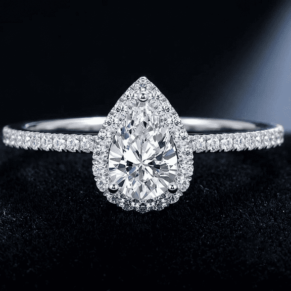 Diiro Pear Shaped Moissanite Engagement Ring for Women, Halo Diamond Style Bridal Wedding Ring, Pavé Band, Elegant Promise Ring