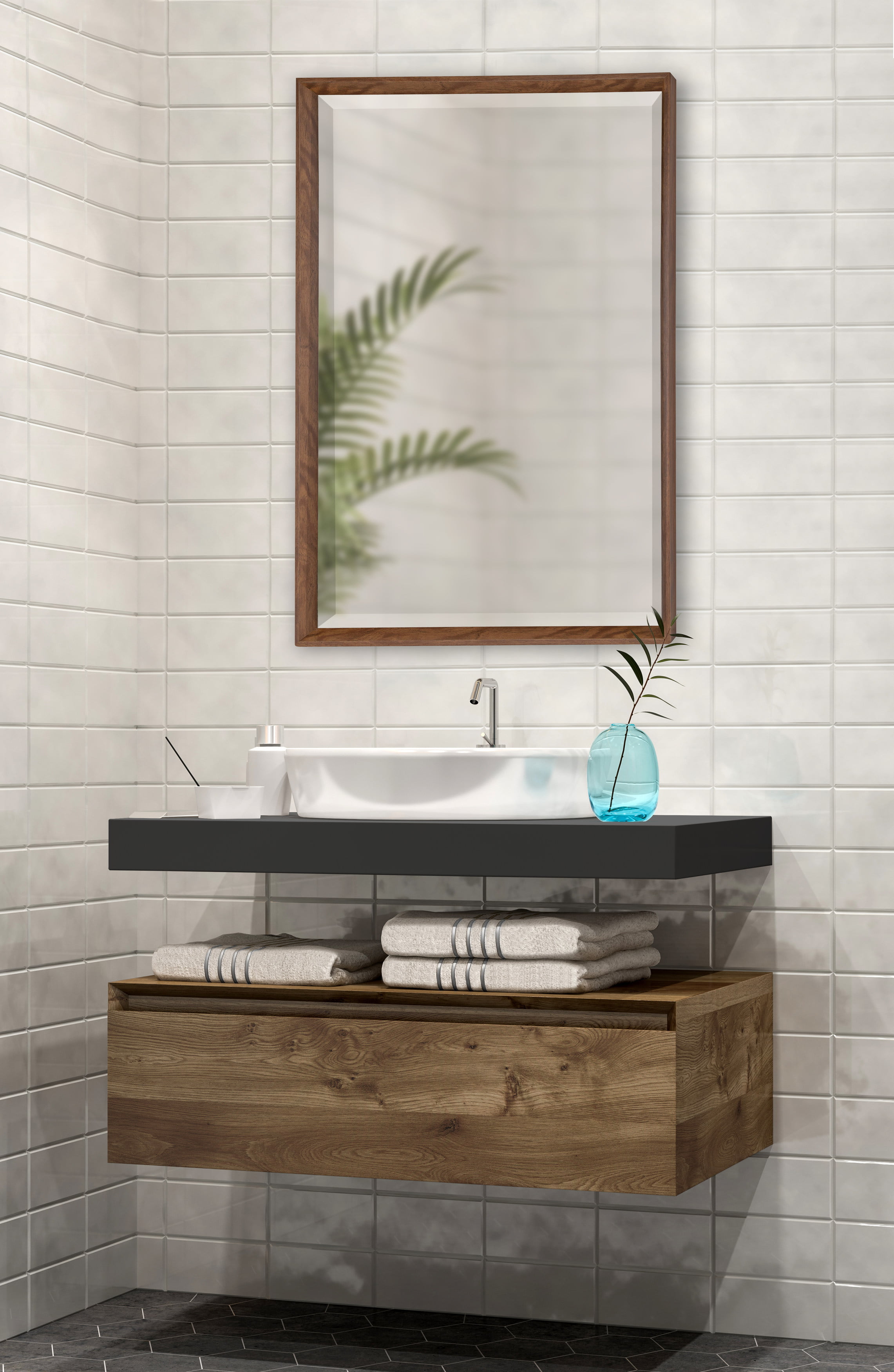 Kate and Laurel Calter Framed Wall Mirror, 25.5x37.5, Walnut Brown 