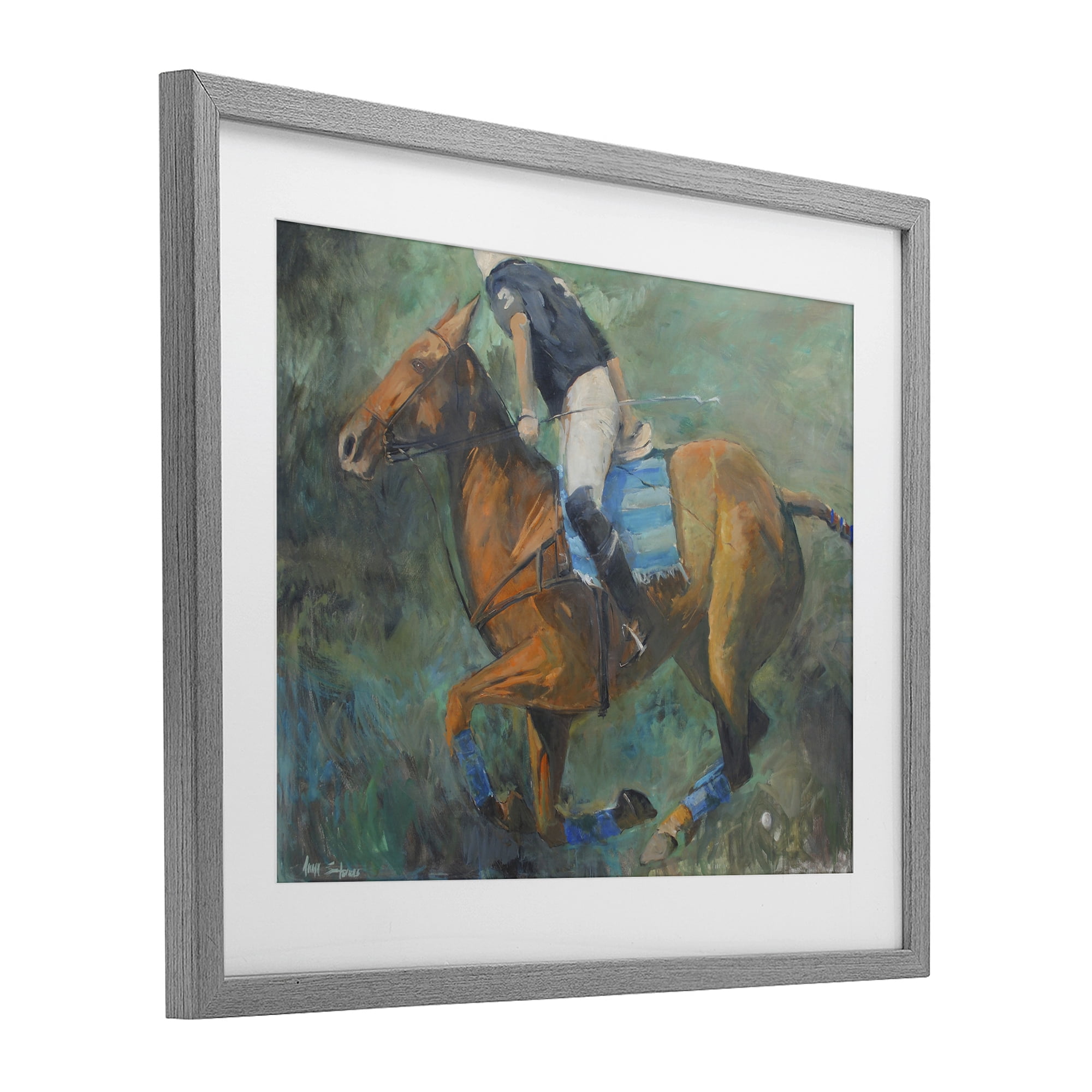 Stupell Industries Polo Rider in Dynamic Motion Gray Framed Print Under Glass, design by Jadei Graphics
