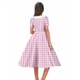 thumbnail image 5 of VBVC Women's Vintage 1950s Gingham Swing Dress , Ladies' Short Sleeve Double Breasted A-Line Midi Dress , Summer Peter Pan Collar Dresses For Women,Pink,S-2XL, 5 of 7