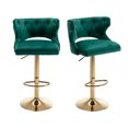 thumbnail image 3 of Counter Height Bar Stools Set of 2, Modern Velvet Upholstered Bar Stools with Button Tufted Back and Nailhead Trims, Elegant Dining Chairs with Golden Metal Base and and Footrest for Kitchen, Green, 3 of 7