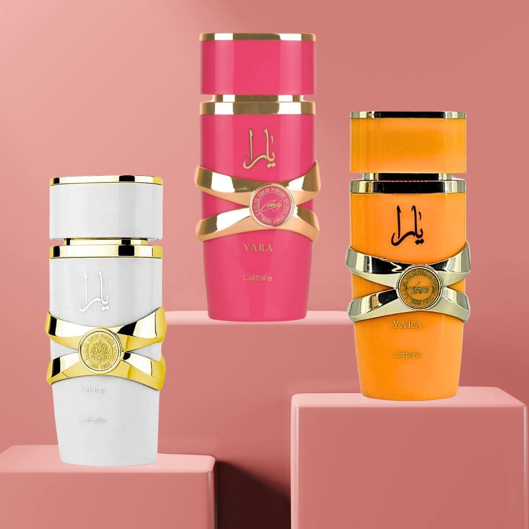 Yara Candy, Yara Moi & Yara Tous Eau de Parfum Sprays 100ml (3.4 oz) by Lattafa (Bundle)