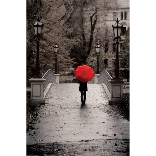 Canvas Wall Art Black & White with Red Umbrella, 21.5" x 32.5