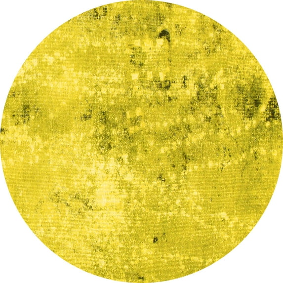 Ahgly Company Machine Washable Indoor Round Abstract Yellow Modern Area Rugs, 7' Round