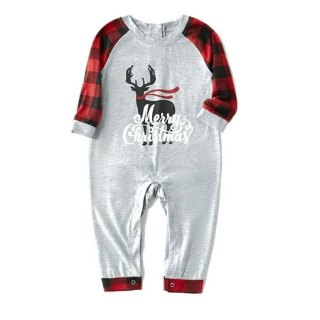 

hirigin Matching Family Christmas Pajamas Set Reindeer Print Tops Plaid Pants