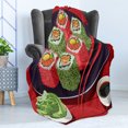 thumbnail image 4 of Wasabi Soft Flannel Fleece Throw Blanket, Soy Sauce and Delicious Sushi Plate with Chopsticks Cartoon Composition, Cozy Plush for Indoor and Outdoor Use, 50" x 60", Vermilion Multicolor, by Ambesonne, 4 of 5