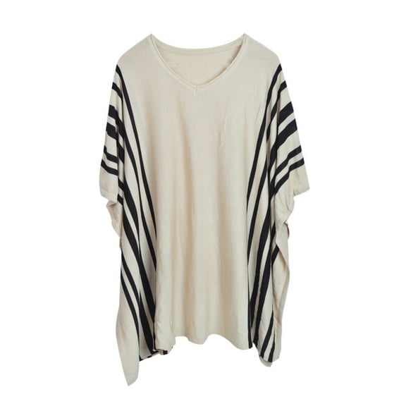 Premium Striped Geometric Pullover Kimono Cardigan Blouse Poncho Sweater Top