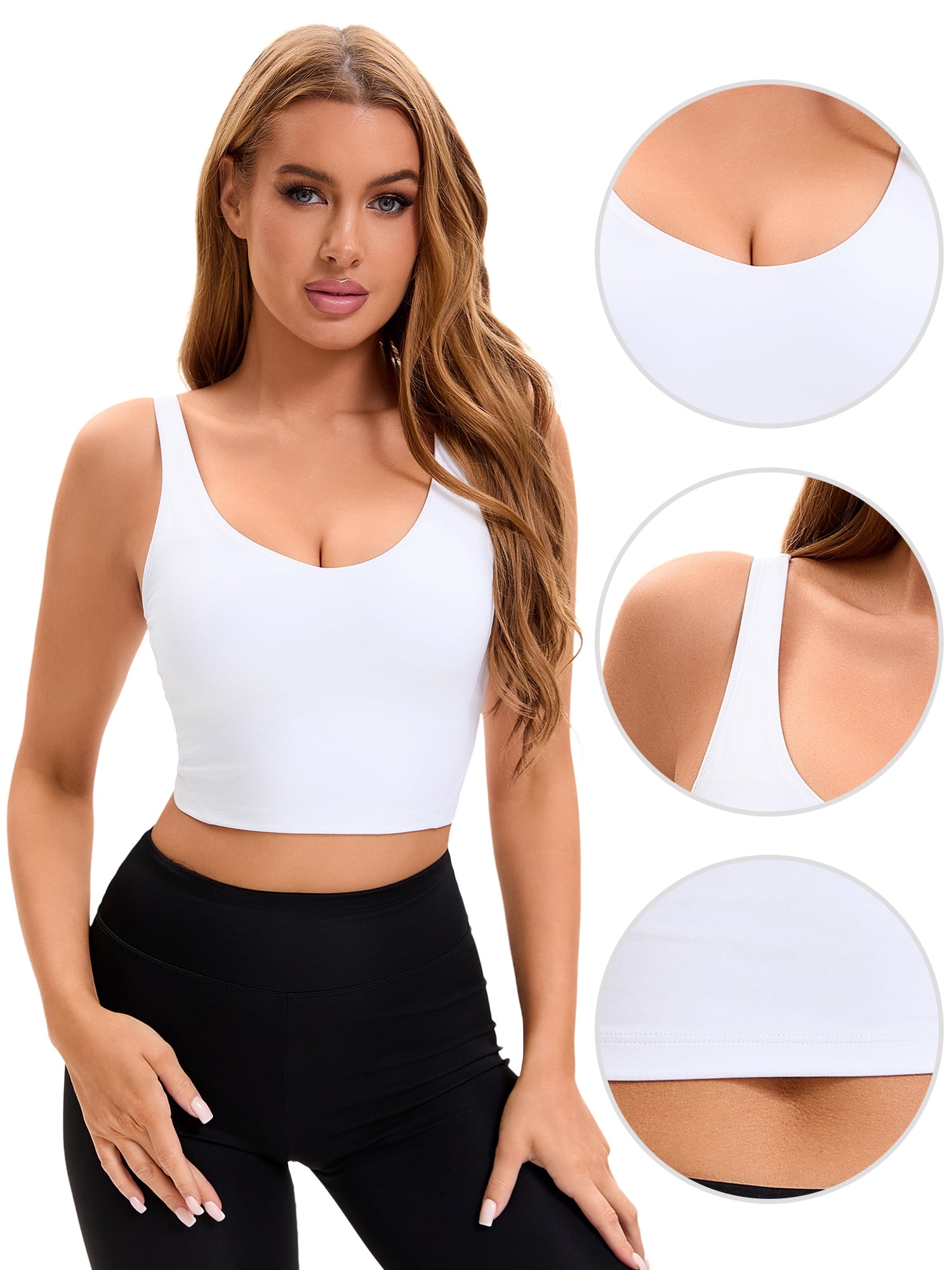 DARING DIVA Sports Bra Medium Support Workout Longline Yoga Tank Top M White