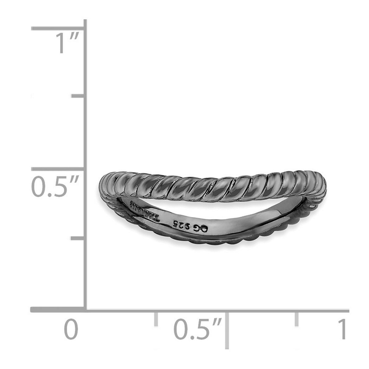 2.25mm 925 Sterling Silver Textured Patterned Ruthenium plating Stackable Polished Black Plate Wave Ring Size 7 Stackabl
