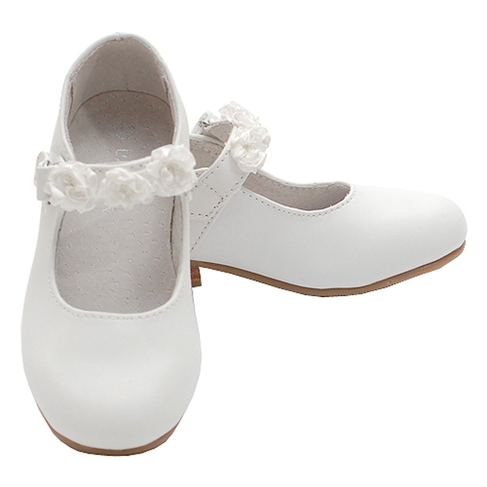 Sophias Style White Mary Jane Flower Accent Flat Dress Shoes Toddler