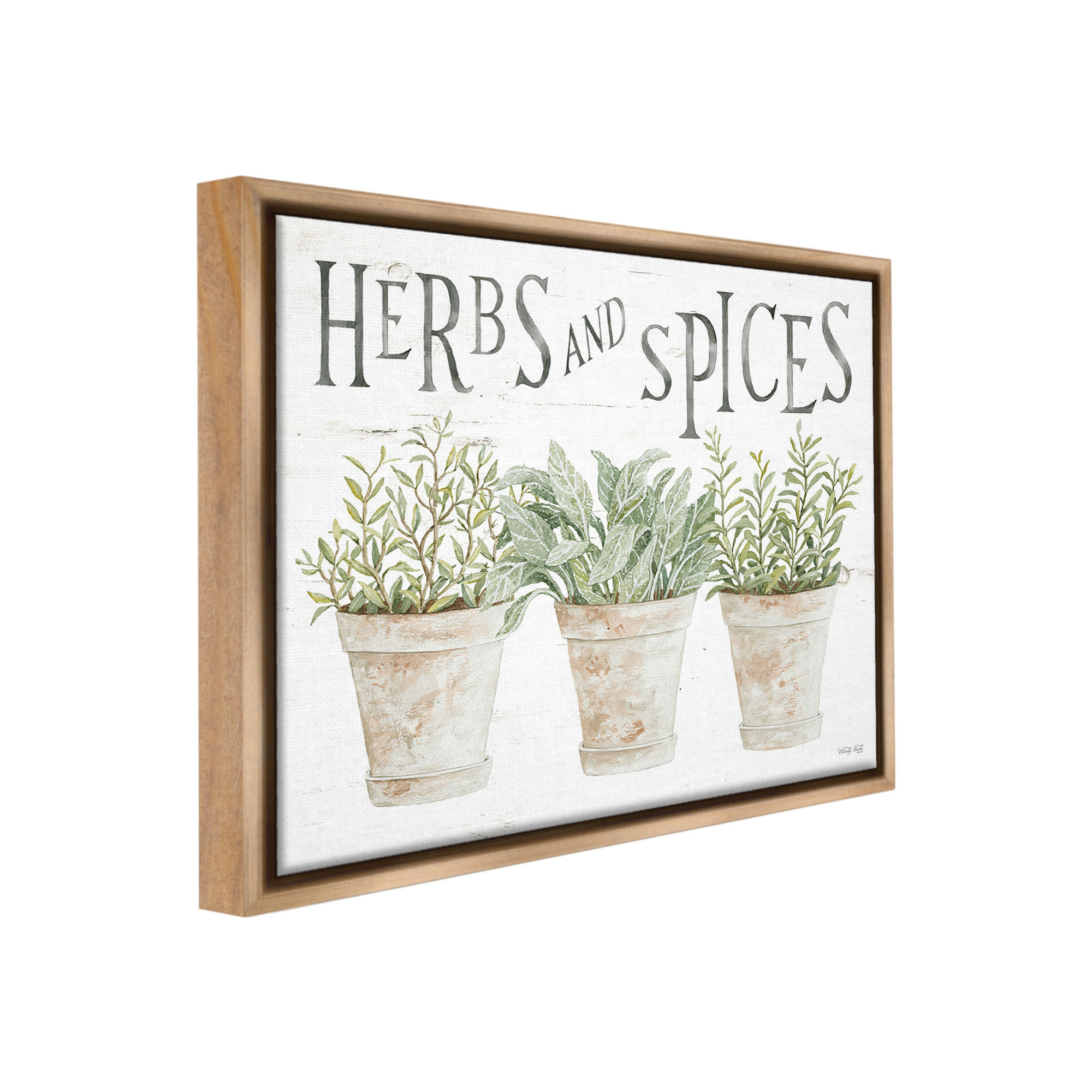 Stupell Industries Country Herbs & Spices Botanical & Floral Painting Brown Floater Framed Canvas Art Print Wall Art, 21 x 17