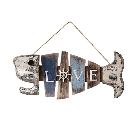 3D Wooden Fish-Shaped Welcome Sign, Nautical-Themed Rustic Wall Decor for Beach House and Cottage, Mediterranean Style Hanging Ornament for Front Door Porch Garden and Patio