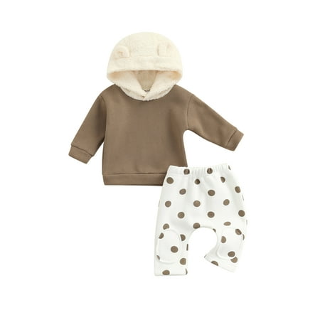 

2Pcs Baby Girls Boys Outfit Long Sleeve Cartoon Ears Hoodie Sweatshirt Tops + Dot Print Pants Fall Spring Clothes