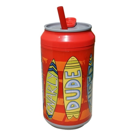 Image of 12 Ounce Cool Gear Spill Proof Insulated Can with Slide Top Twist-Off Lid (Red Surf Board)