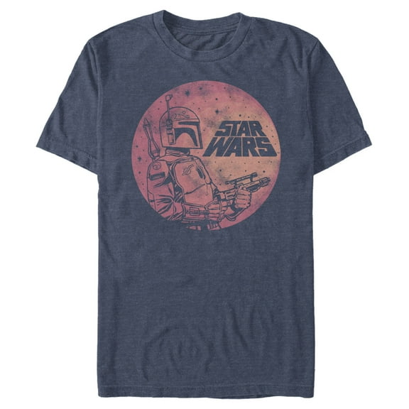 Men's Star Wars Boba Fett Retro Circle  Graphic Tee Navy Blue Heather Medium