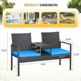 thumbnail image 4 of WLXIANG Patio Conversation Sets Outdoor Loveseat with Built-in Table & Cushions Wicker Patio Furniture Porch Chairs Bench for Lawn, Backyard, Balcony (Blue), 4 of 8