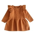 thumbnail image 2 of FAOWME Toddler Baby Kids Girls Sweater Dress Long Sleeve Round Neck Solid Color Warm Knit Comfortable Fashion Dresses For Daily Wear,Brown,3-4 Years, 2 of 4