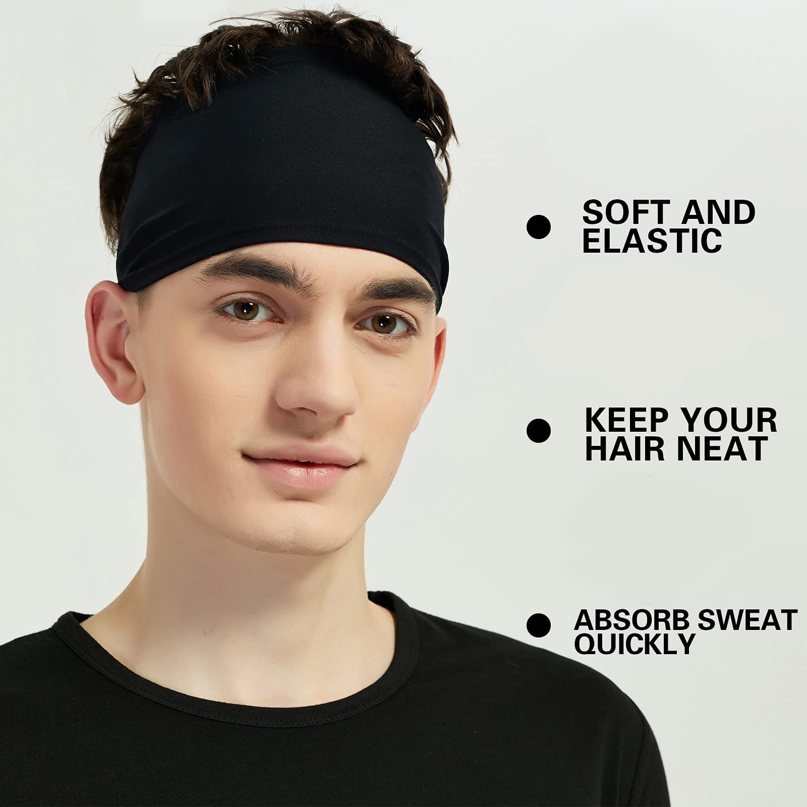 Pilamor Sports Headbands for Men (5 Pack),Moisture Wicking Workout