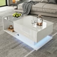 thumbnail image 4 of Noble House High-Gloss Lift Coffee Table, App-Controlled LED & Adjustable Height with Glass Top and Storage,White, 4 of 9