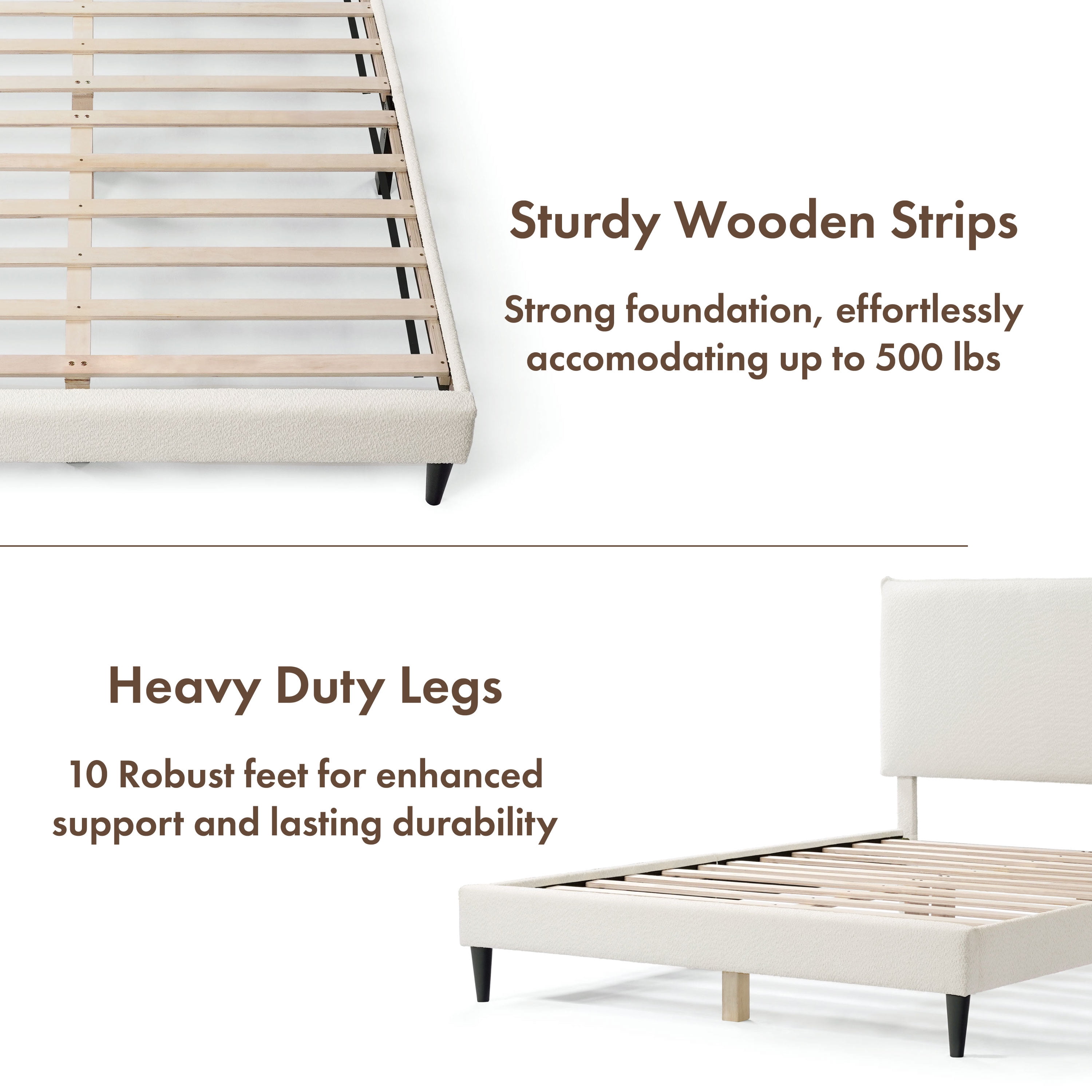 Furniture of America Celia Mattress Ready Boucle Fabric Adult Bed, White, Queen