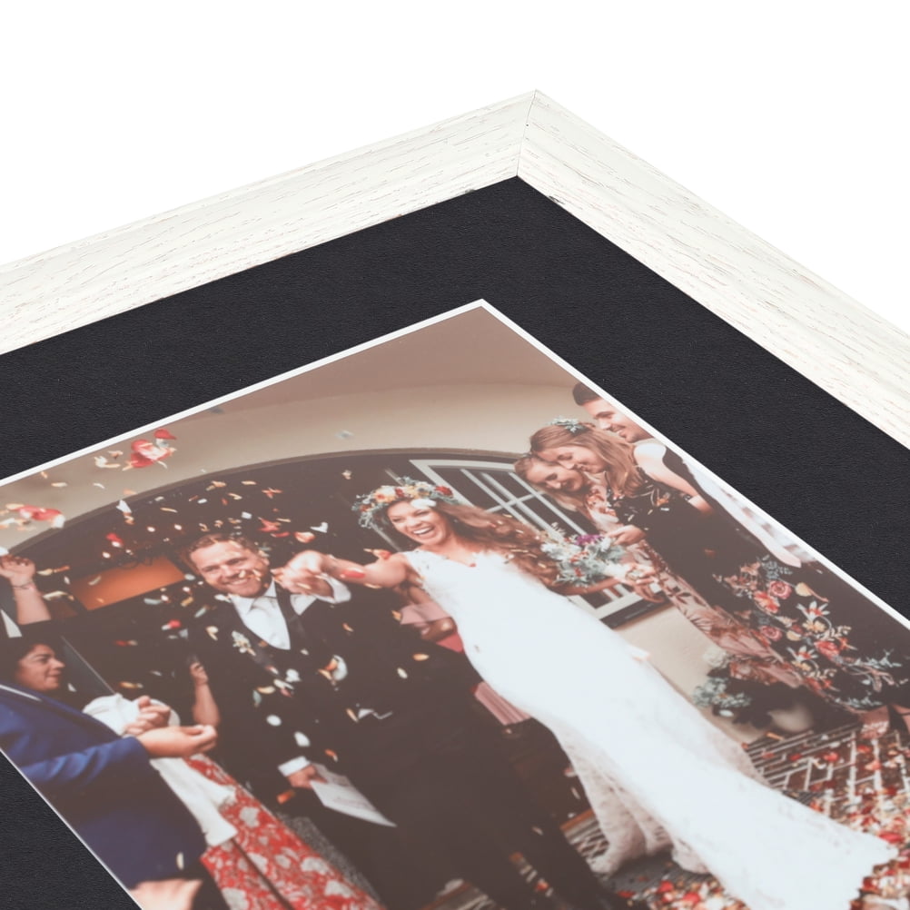 ArtToFrames 22x28 Matted Picture Frame with 18x24 Single Mat Photo Opening Framed in 1.25 Off White Wash on Ash and 2 Black Mat (FWM-4098-22x28)