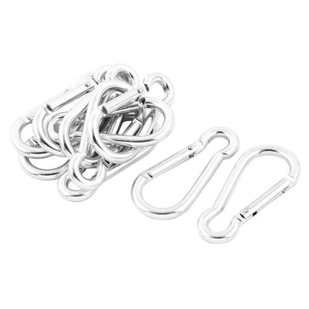 - 10pcs Outdoor 6mm Dia Silver Tone Metal Spring Loaded Clip Carabiner Hook
