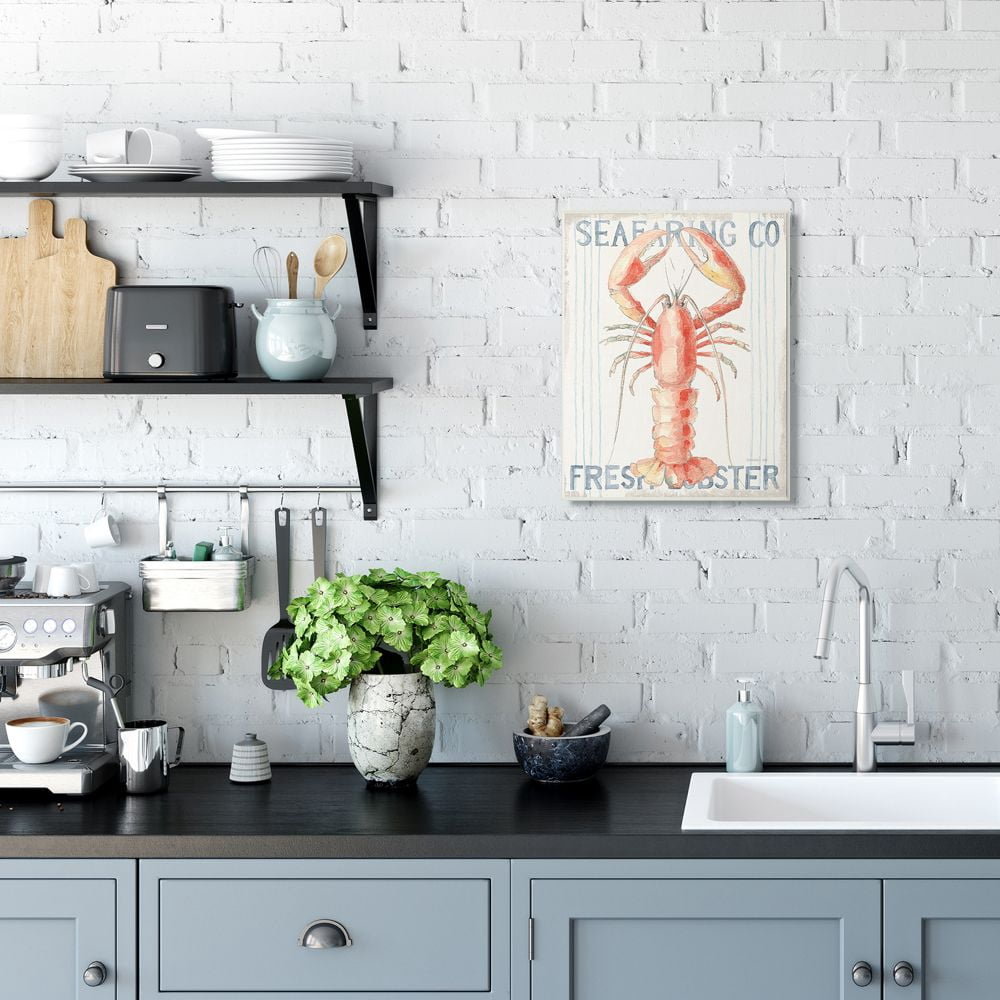 Stupell Industries Nautical Lobster Seafood Sign Blue Red Watercolor Unframed Art Print Wall Art, 13x19, by Danhui Nai